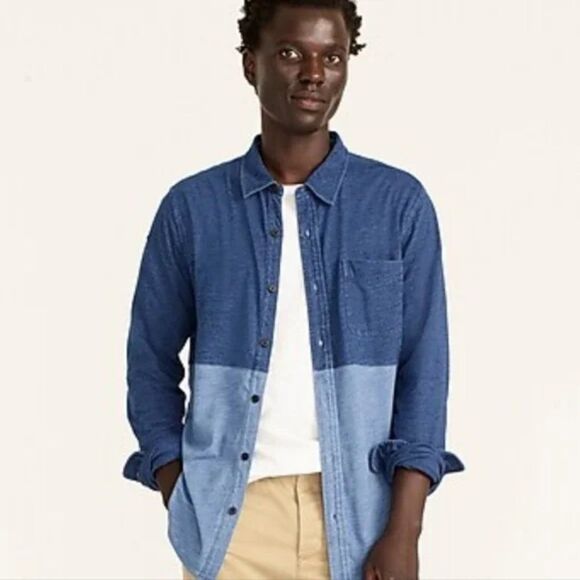 J. Crew Indigo Men's Dyed Colorblock Harbor Shirt Size XL - Picture 2 of 8